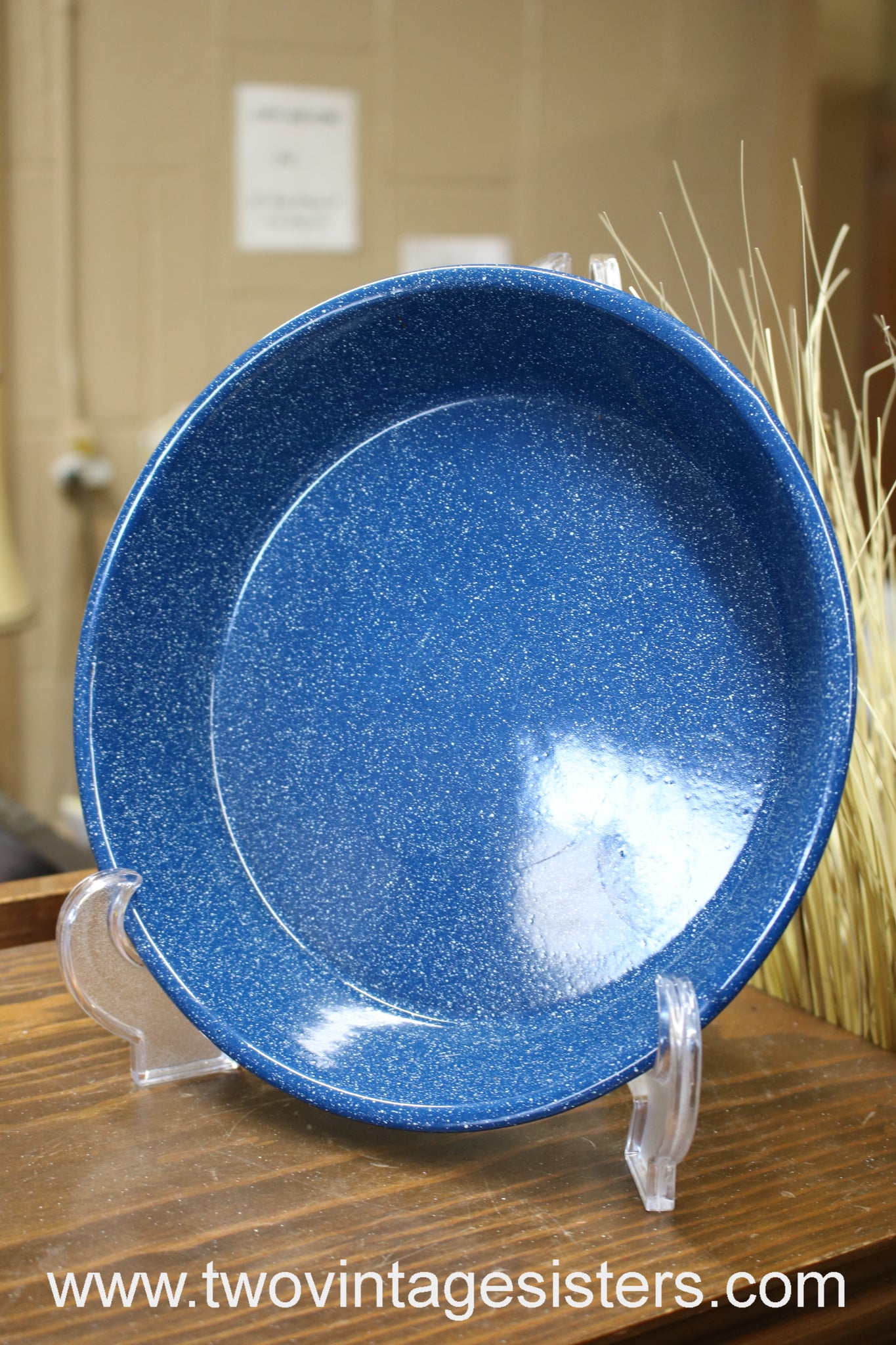 Camping Plate Blue White Speckled Enamelware