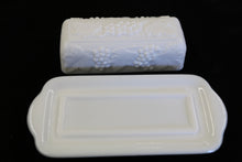 Load image into Gallery viewer, Imperial Milk Glass Grape Patter Butter Dish &amp; Lid 
