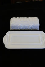 Load image into Gallery viewer, Imperial Milk Glass Grape Patter Butter Dish &amp; Lid 
