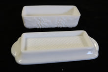 Load image into Gallery viewer, Imperial Milk Glass Grape Patter Butter Dish &amp; Lid 
