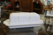 Load image into Gallery viewer, Imperial Milk Glass Grape Patter Butter Dish &amp; Lid 
