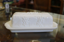 Load image into Gallery viewer, Imperial Milk Glass Grape Patter Butter Dish &amp; Lid 
