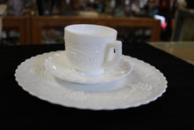 Load image into Gallery viewer, Imperial Milk Glass Grape Pattern Dinner Plate Saucers Cups Set for 8
