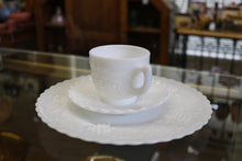 Load image into Gallery viewer, Imperial Milk Glass Grape Pattern Dinner Plate Saucers Cups Set for 8
