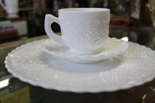 Load image into Gallery viewer, Imperial Milk Glass Grape Pattern Dinner Plate Saucers Cups Set for 8
