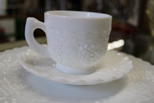 Load image into Gallery viewer, Imperial Milk Glass Grape Pattern Dinner Plate Saucers Cups Set for 8
