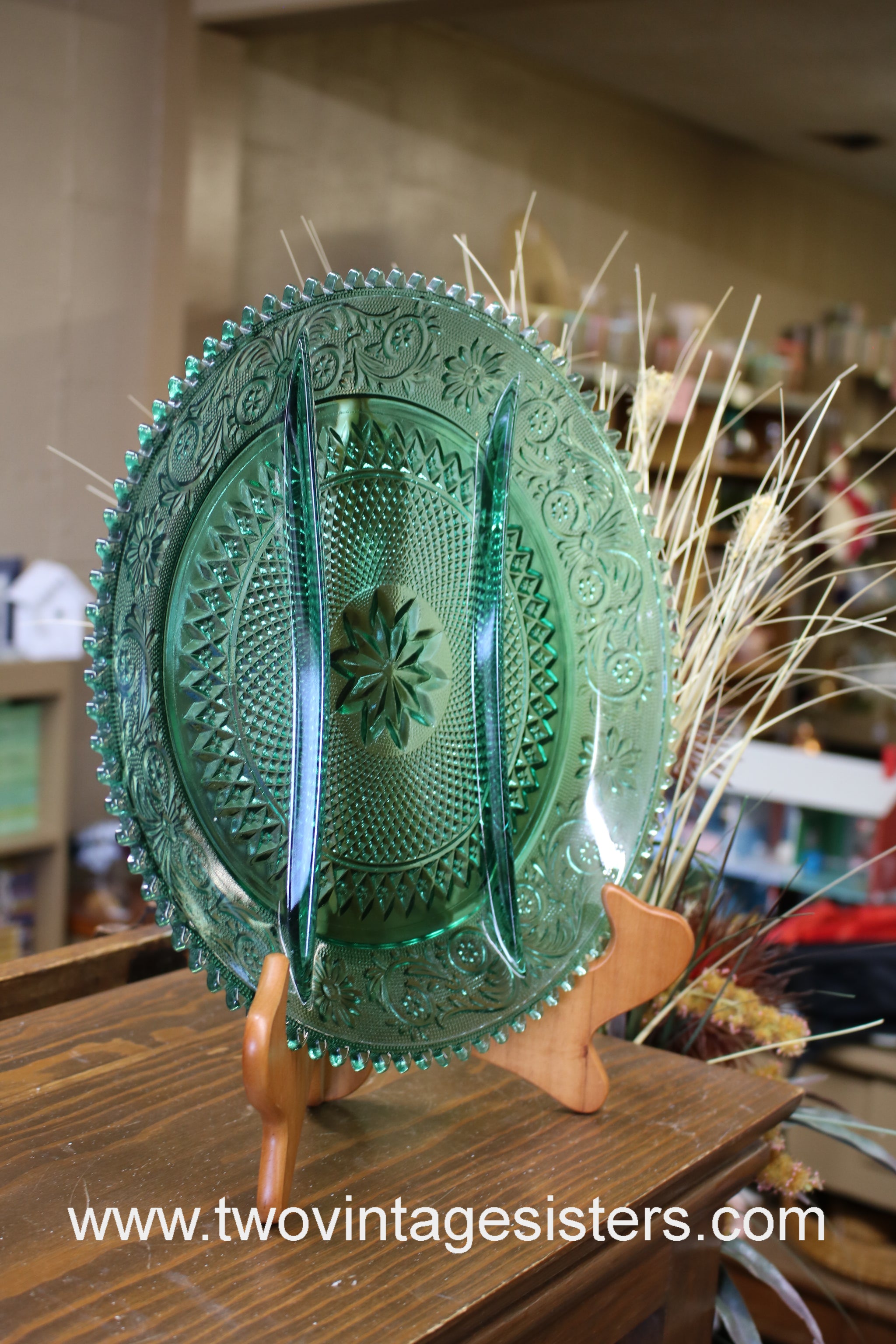Indiana Glass Tiara Spruce Green Relish Plate