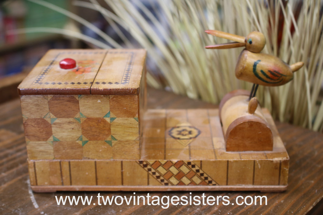 Mechanical Wooden Bird Cigarette Dispenser Occupied Japan