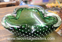 Load image into Gallery viewer, Murano Green Vintage Bubble Glass Ashtray
