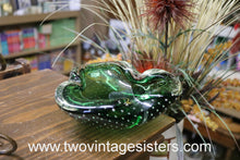 Load image into Gallery viewer, Murano Green Vintage Bubble Glass Ashtray
