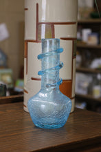 Load image into Gallery viewer, Vintage Turquoise Blue Crackle Art Glass Vase Spiral Overlay
