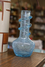 Load image into Gallery viewer, Vintage Turquoise Blue Crackle Art Glass Vase Spiral Overlay
