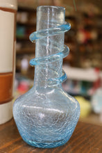 Load image into Gallery viewer, Vintage Turquoise Blue Crackle Art Glass Vase Spiral Overlay
