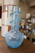 Load image into Gallery viewer, Vintage Turquoise Blue Crackle Art Glass Vase Spiral Overlay
