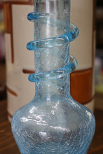 Load image into Gallery viewer, Vintage Turquoise Blue Crackle Art Glass Vase Spiral Overlay
