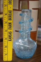 Load image into Gallery viewer, Vintage Turquoise Blue Crackle Art Glass Vase Spiral Overlay
