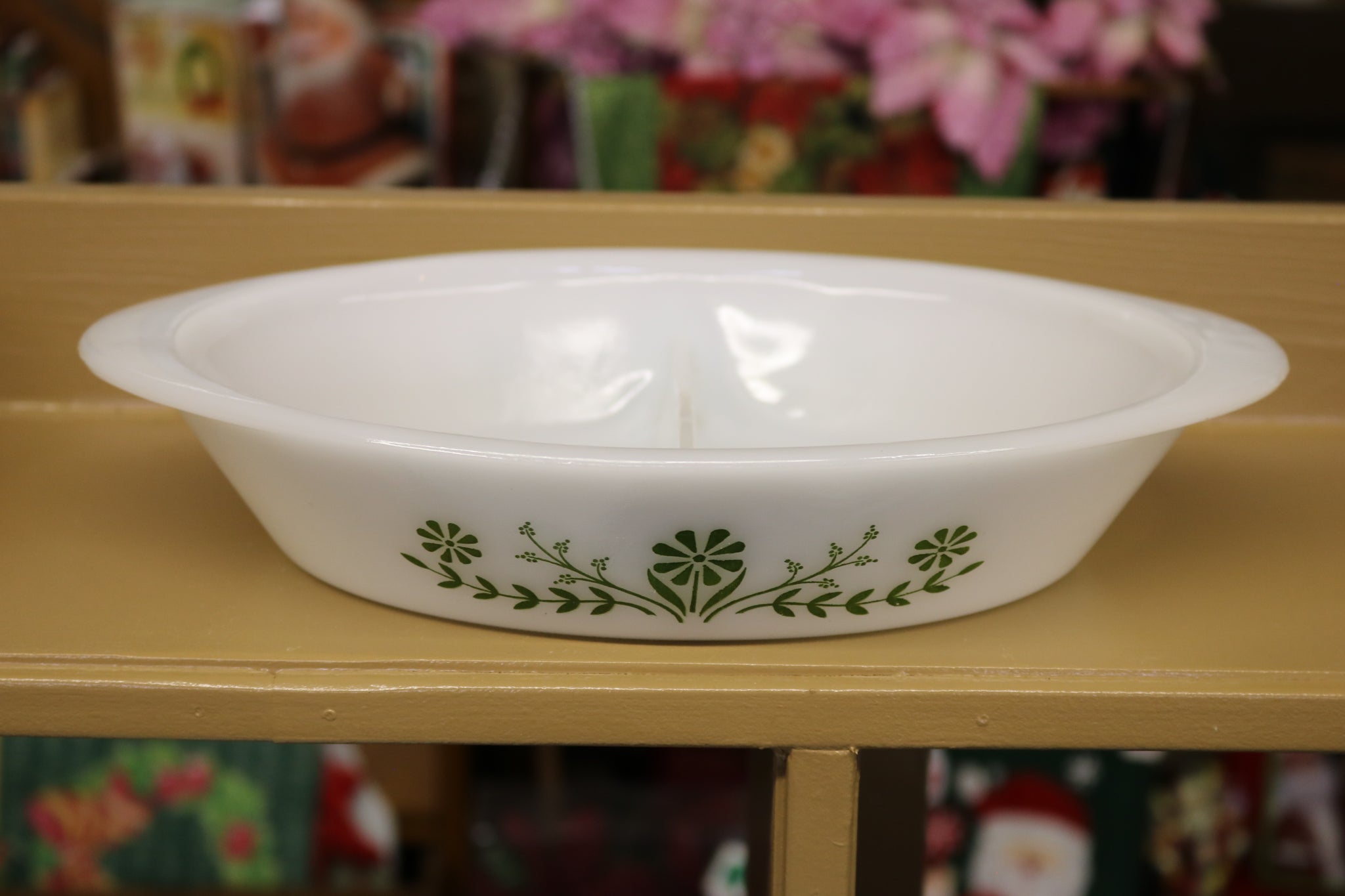 Vintage Glasbake J2352 Milk Glass Oval Divided Serving Baking Dish