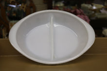 Load image into Gallery viewer, Vintage Glasbake J2352 Milk Glass Oval Divided Serving Baking Dish
