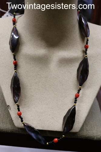 Vintage Lucoral Necklace Pearl Black & Gold