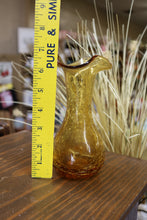 Load image into Gallery viewer, Vintage Amber Crackle Glass Pitcher 8&quot; Ruffled Brim Vase
