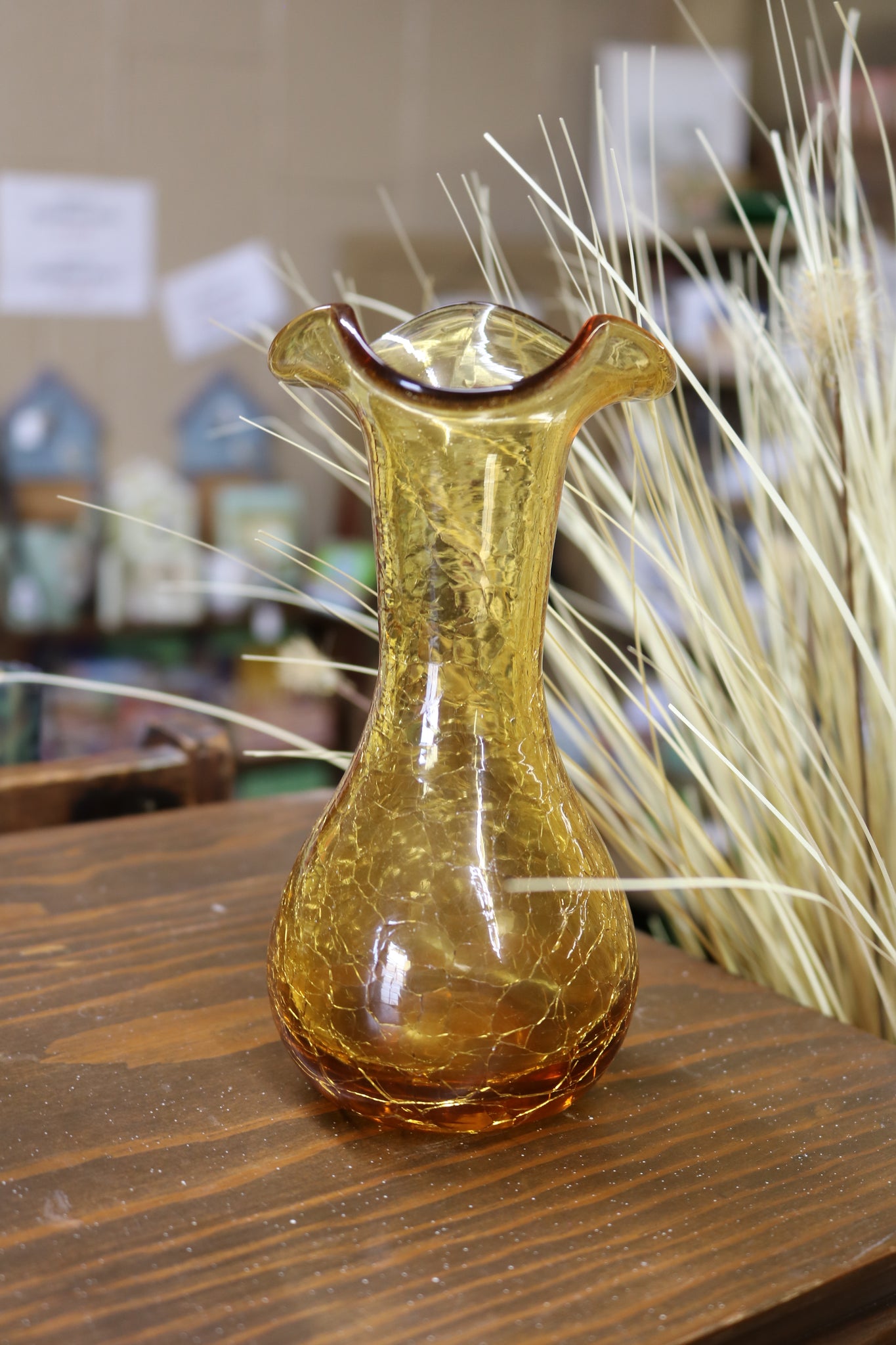 Vintage Amber Mini Crackle glass pitcher