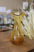 Load image into Gallery viewer, Vintage Amber Crackle Glass Pitcher 8&quot; Ruffled Brim Vase

