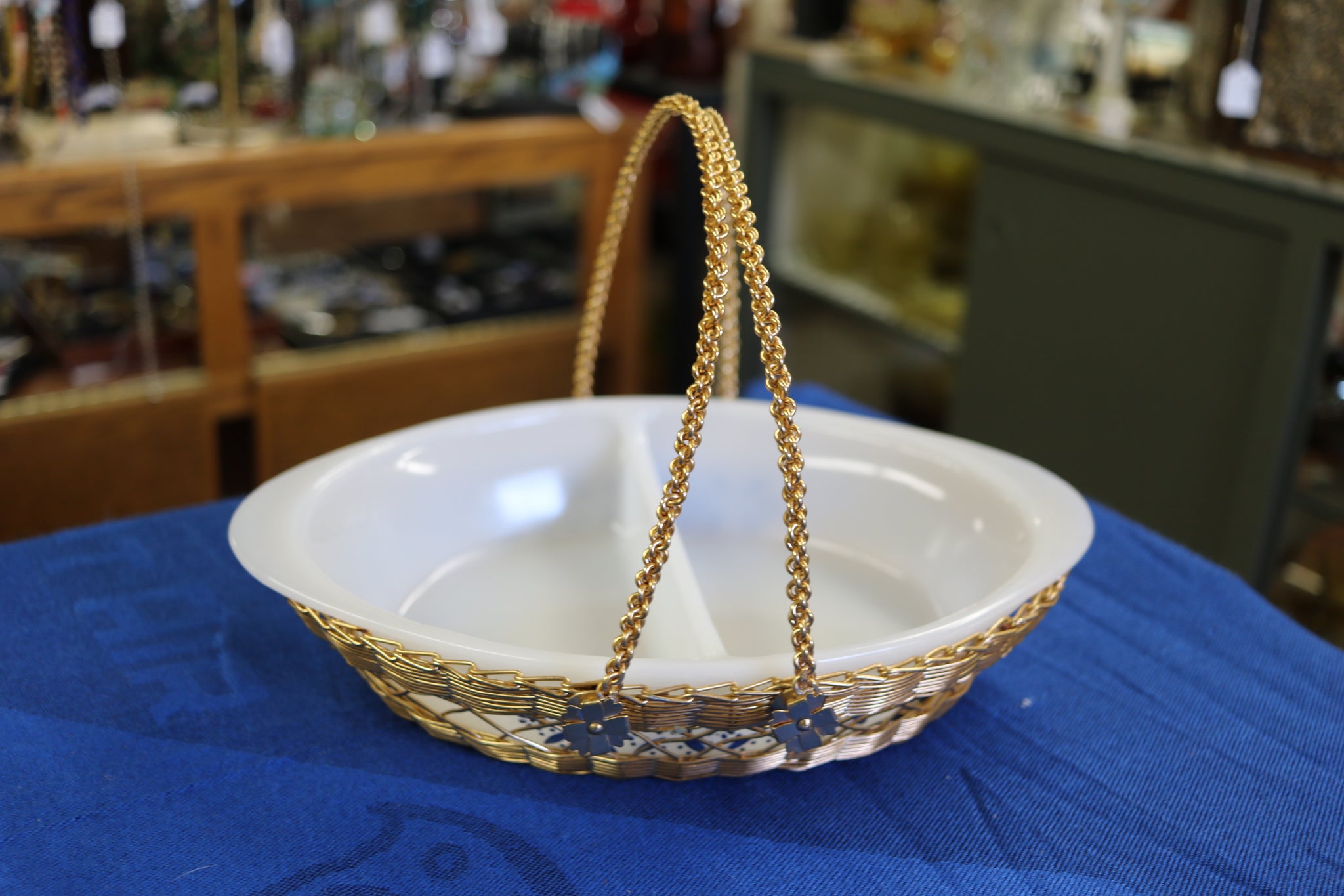 Vintage Glasbake J2352 Milk Glass Oval Divided Serving Baking Dish